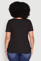 Womens Plus Size Kinda Sweet 3D Foil Graphic Tee, Black, Size 3X