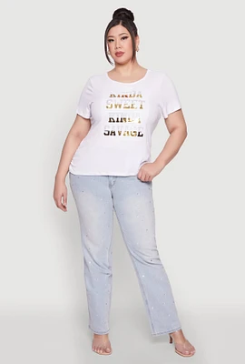Womens Plus Size Kinda Sweet 3D Foil Graphic Tee, White, Size 2X