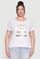 Womens Plus Size Kinda Sweet 3D Foil Graphic Tee, White, Size 2X
