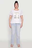 Womens Plus Size Kinda Sweet 3D Foil Graphic Tee, White, Size 2X