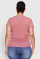 Womens Plus Size Rhinestone Bow Graphic Mesh Top, Pink, Size 3X