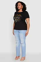 Womens Plus 3D Pretty Brown Girl Foil Graphic Tee, 1X
