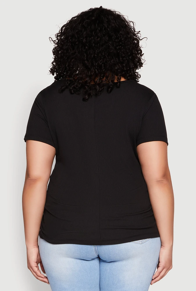Womens Plus Size 3D Pretty Brown Girl Foil Graphic Tee, Black, Size 3X