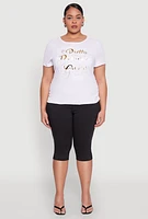 Womens Plus Size 3D Pretty Brown Girl Foil Graphic Tee, White, Size 3X