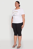 Womens Plus Size 3D Pretty Brown Girl Foil Graphic Tee, White, Size 2X