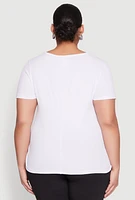 Womens Plus Size 3D Pretty Brown Girl Foil Graphic Tee, White, Size 2X