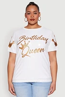 Womens Plus Size Birthday Queen Sequin Top, White, Size 2X