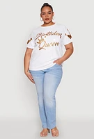 Womens Plus Size Birthday Queen Sequin Top, White, Size 2X