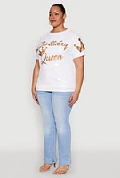 Womens Plus Size Birthday Queen Sequin Top, White, Size 2X
