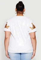 Womens Plus Size Birthday Queen Sequin Top, White, Size 2X
