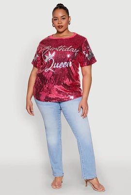 Womens Plus Birthday Queen Sequin Top,