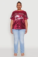 Womens Plus Birthday Queen Sequin Top,