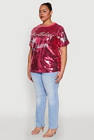 Womens Plus Birthday Queen Sequin Top,