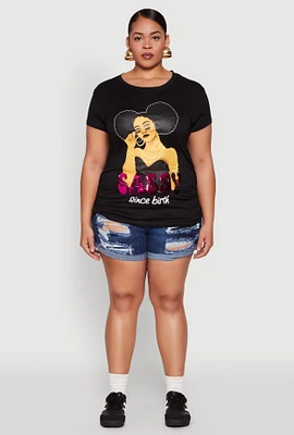 Womens Plus Size Sequin Sassy Since Birth Graphic Top, Black, Size 1X