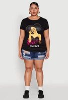 Womens Plus Size Sequin Sassy Since Birth Graphic Top, Black, Size 1X