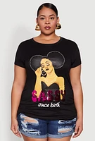 Womens Plus Size Sequin Sassy Since Birth Graphic Top, Black, Size 1X