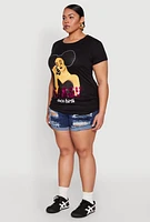 Womens Plus Size Sequin Sassy Since Birth Graphic Top, Black, Size 2X