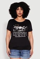 Womens Plus Size 3D Boss Foil Graphic Tee, Black, Size 3X
