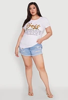 Womens Plus Size 3D Boss Foil Graphic Tee, White, Size 1X