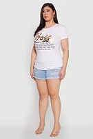 Womens Plus Size 3D Boss Foil Graphic Tee, White, Size 1X