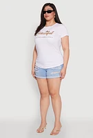 Womens Plus Size Ruched 3D Beautiful Foil Graphic Tee, White, Size 3X