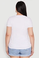 Womens Plus Size Ruched 3D Beautiful Foil Graphic Tee, White, Size 3X