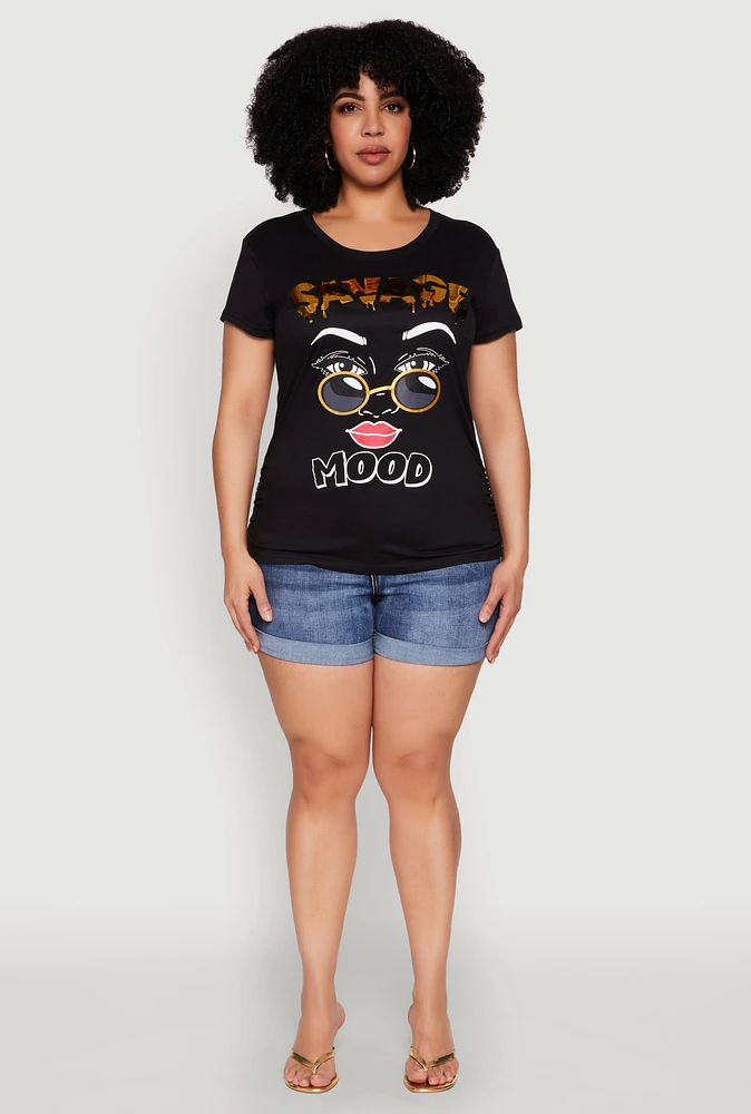 Womens Plus Size 3D Savage Mood Foil Graphic Tee, Black, Size 3X