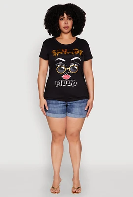 Womens Plus Size 3D Savage Mood Foil Graphic Tee, Black, Size 3X