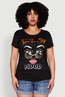 Womens Plus Size 3D Savage Mood Foil Graphic Tee, Black, Size 3X