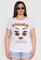 Womens Plus Size 3D Savage Mood Foil Graphic Tee, White, Size 1X
