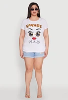 Womens Plus Size 3D Savage Mood Foil Graphic Tee, White, Size 1X