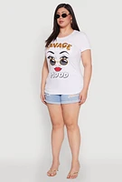 Womens Plus Size 3D Savage Mood Foil Graphic Tee, White, Size 1X