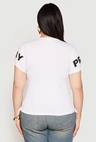 Womens Plus Size Pray Sequin Graphic T Shirt, White, Size 3X