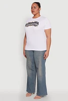 Womens Plus Size Blessed Denim Graphic Patch Tee, White, Size 2X