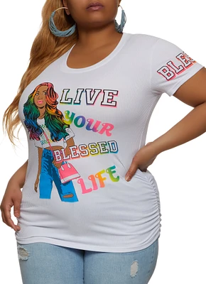 Womens Plus Size Live Your Blessed Life Graphic Tee, White, Size 3X