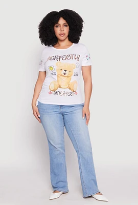 Womens Plus Size Sequin Perfectly Imperfect Graphic Tee, White, Size 1X
