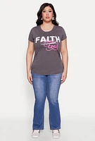 Womens Plus Size Mineral Wash Faith Over Fear Graphic Tee, Grey, Size 3X