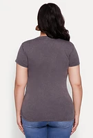 Womens Plus Size Mineral Wash Faith Over Fear Graphic Tee, Grey, Size 3X
