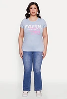 Womens Plus Size Mineral Wash Faith Over Fear Graphic Tee, Blue, Size 1X
