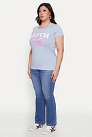 Womens Plus Size Mineral Wash Faith Over Fear Graphic Tee, Blue, Size 1X