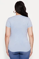 Womens Plus Size Mineral Wash Faith Over Fear Graphic Tee, Blue, Size 1X