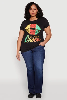 Womens Plus Size Melanin Queen Lip Graphic Tee, Black, Size 1X