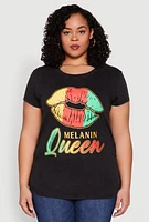 Womens Plus Size Melanin Queen Lip Graphic Tee, Black, Size 1X