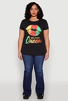 Womens Plus Size Melanin Queen Lip Graphic Tee, Black, Size 1X