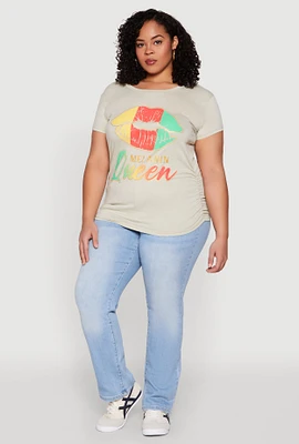 Womens Plus Size Melanin Queen Lip Graphic Tee, Green, Size 2X