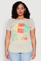 Womens Plus Size Melanin Queen Lip Graphic Tee, Green, Size 2X