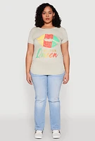 Womens Plus Size Melanin Queen Lip Graphic Tee, Green, Size 2X