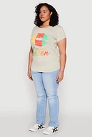 Womens Plus Size Melanin Queen Lip Graphic Tee, Green, Size 2X