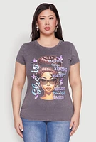 Womens Plus Size Mineral Wash She Is Graphic Tee, Grey, Size 3X