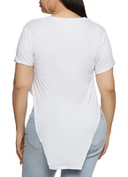 Womens Plus Size Mind Of A Hustler Heart Of A Queen Rhinestone Tunic Top, White, Size 2X